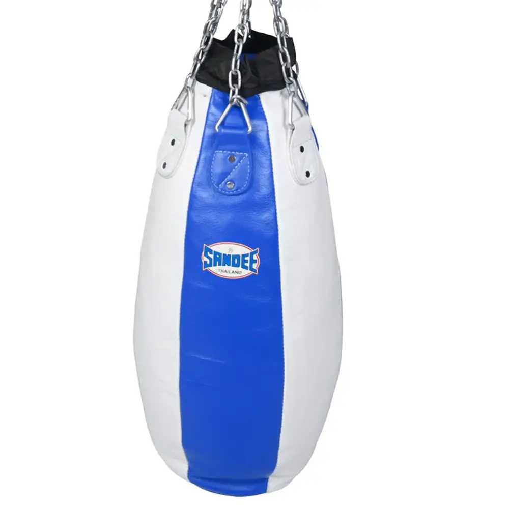Sandee Full Leather Teardrop Punch Bag- Blue/White 3 Sandee Full Leather Teardrop Punch Bag- Blue/White