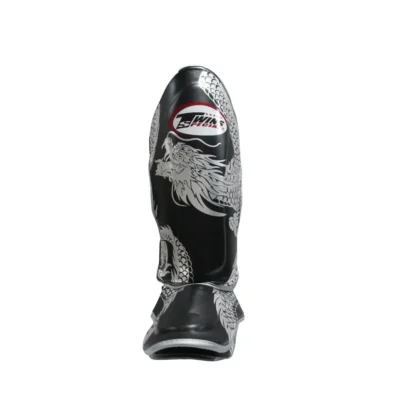 Twins FSGL10-49 Flying Dragon Silver/Black Double Padded Shin Guards